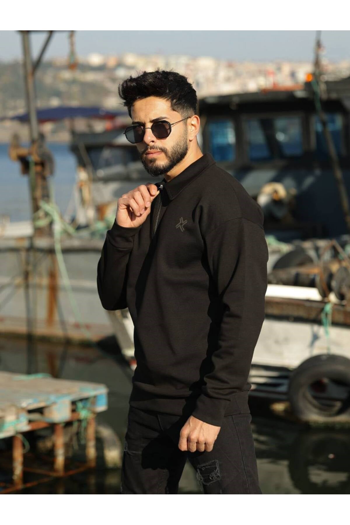 Polo Yaka Oversize Sweatshirt Yarım Fermuar Sweatshirt Oversıze-9921