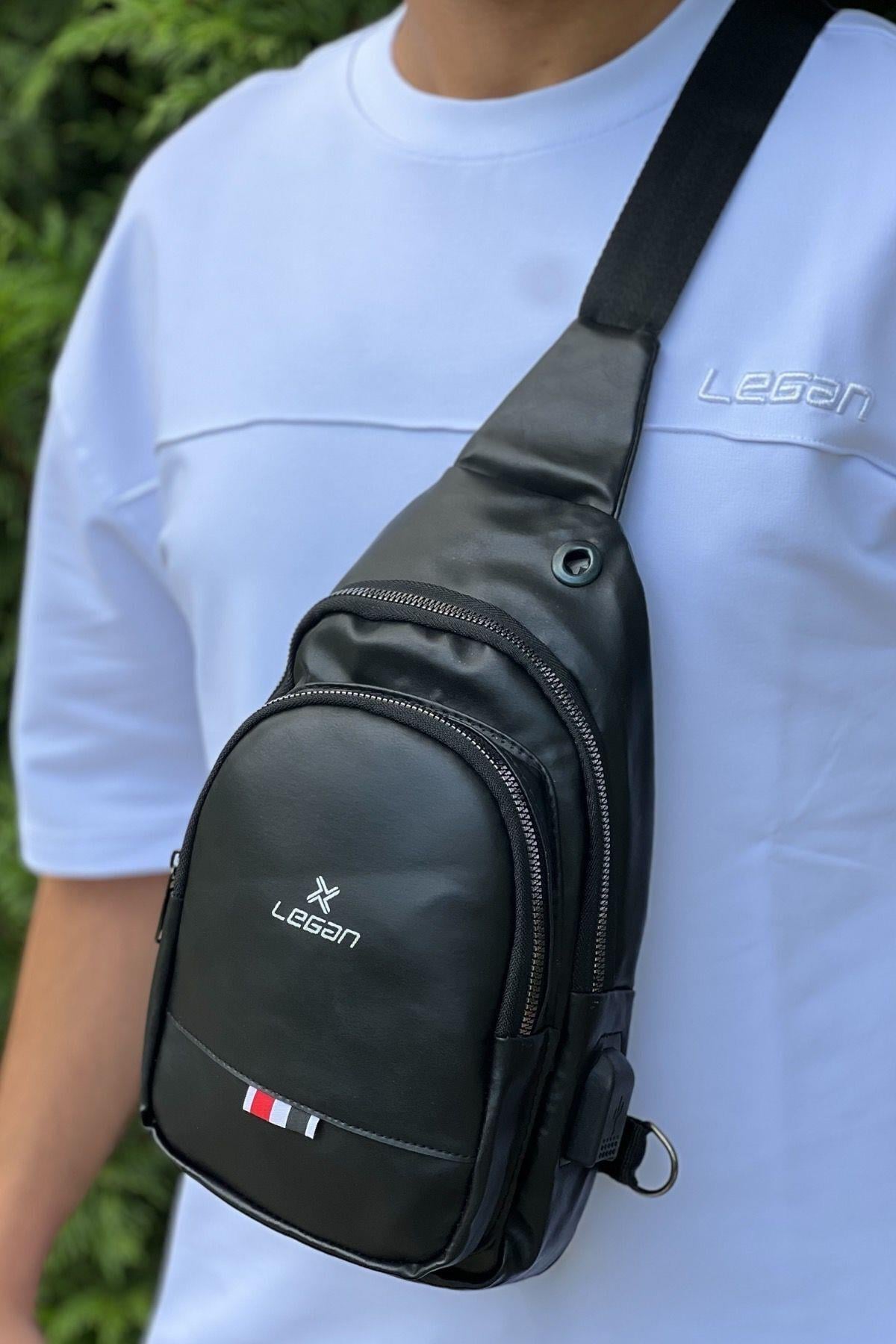 Unisex 1.Sınıf Suni Deri Çapraz Askılı Omuz Çanta Kulaklık Ve Usb Çıkışlı Bel Çantası 8054