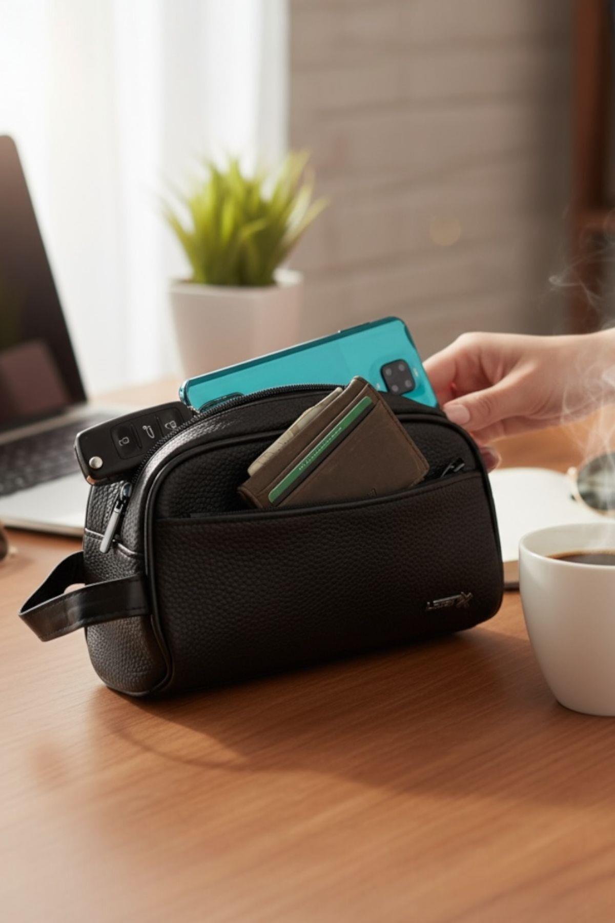 8370 Su Geçirmez 1.sınıf Vegan Deri El Çantası-traş Çantası