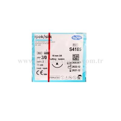 Doğsan İpek 3/0 18 3/8 Keskin 75cm İpek Emilemeyen Sütür 12 Ad./Pkt