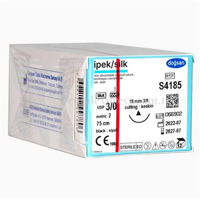 Doğsan İpek 3/0 18 3/8 Keskin 75cm İpek Emilemeyen Sütür 12 Ad./Pkt
