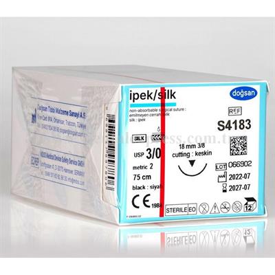 Doğsan İpek 3/0 18 3/8 Ters Keskin 75cm İpek Emilemeyen Sütür 12 Adet