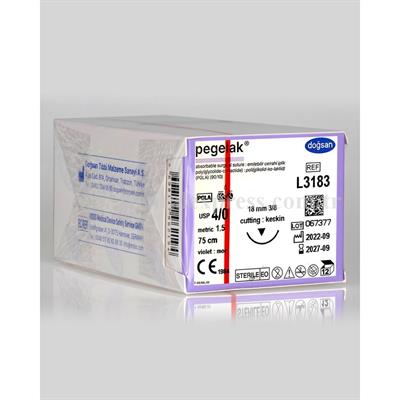Doğsan Pegelak 4/0 18 3/8 Keskin 75cm PGLA Emilebilir Sütür 12 Adet