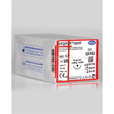 Doğsan Pegelak Rapid 3/0 16 3/8 Keskin (▼) 75cm PGLA Emilebilir Sütür 12 Ad./Pkt