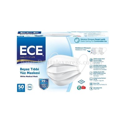 Ece Yumuşak Elastik Kulaklıklı Beyaz Yüz Maskesi