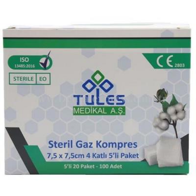 GAZ KOMPRESS 7.5*7.5 CM 4 KAT TEL TEL SPANÇ 100 ADET (5 Lİ ZARFDAN 20 ADET)