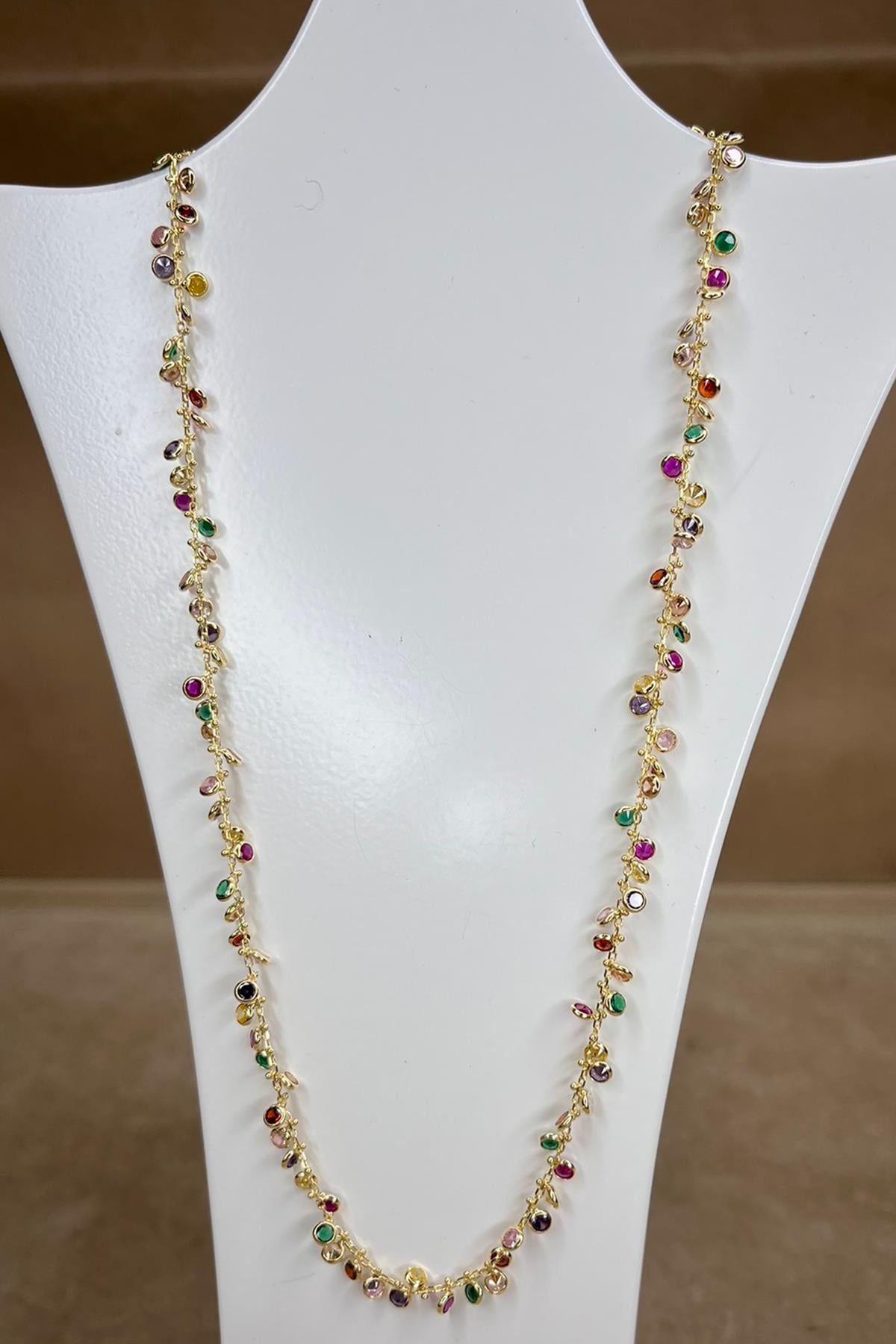 45 Cm Renkli Taşlı Gümüş Kolye By-9000
