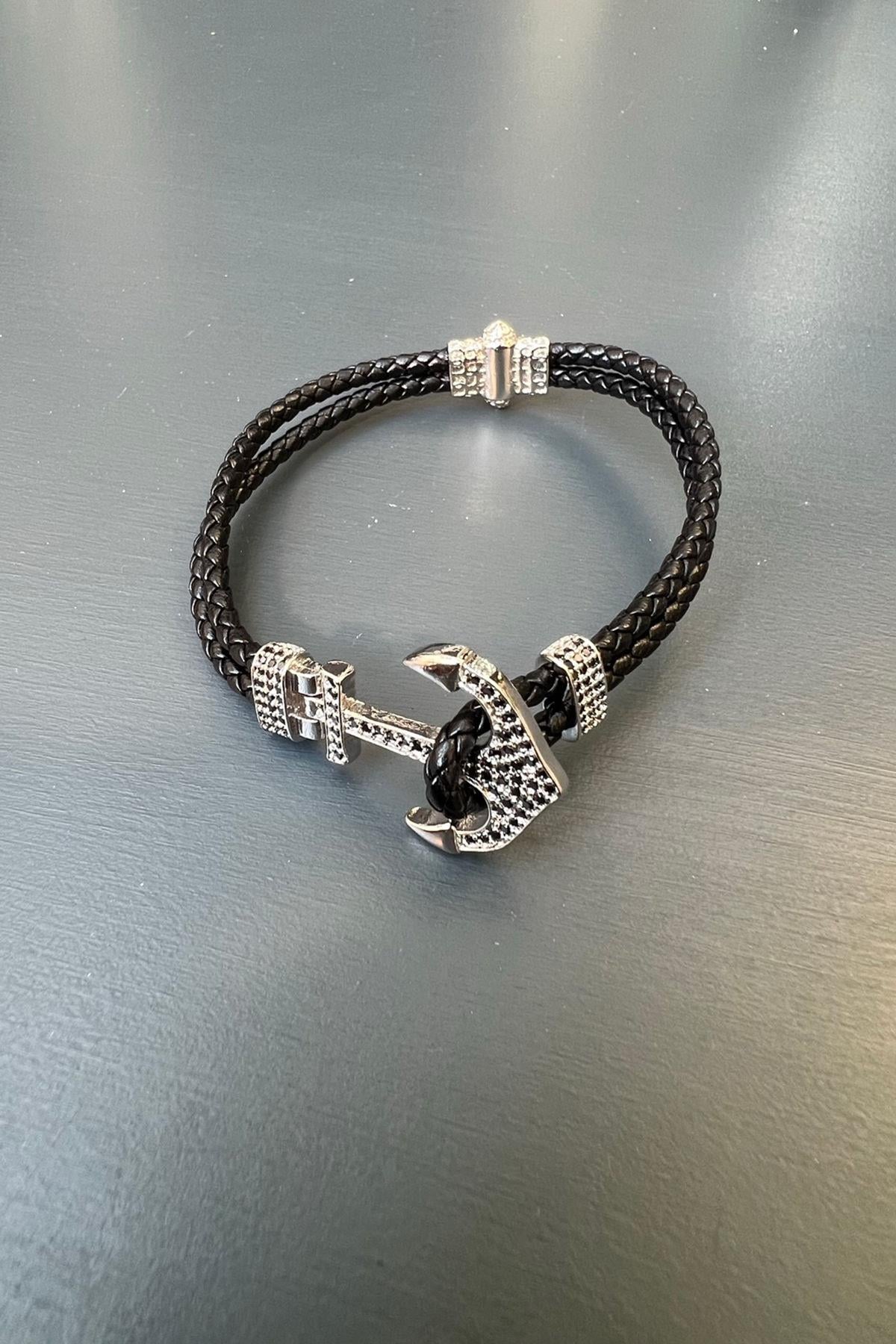 Çapa Desenli Taşlı Çelik Erkek Bilekliği By-6733