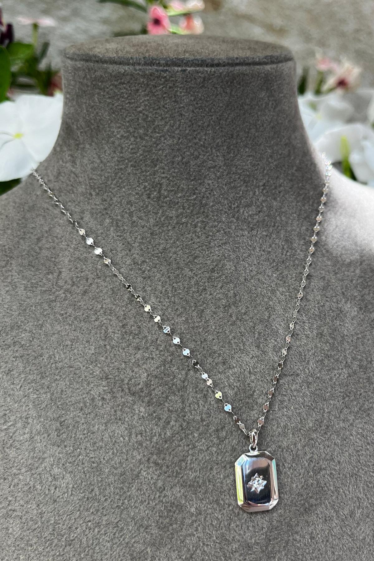 Dikdörtgen Model Gümüş Kolye By-8633