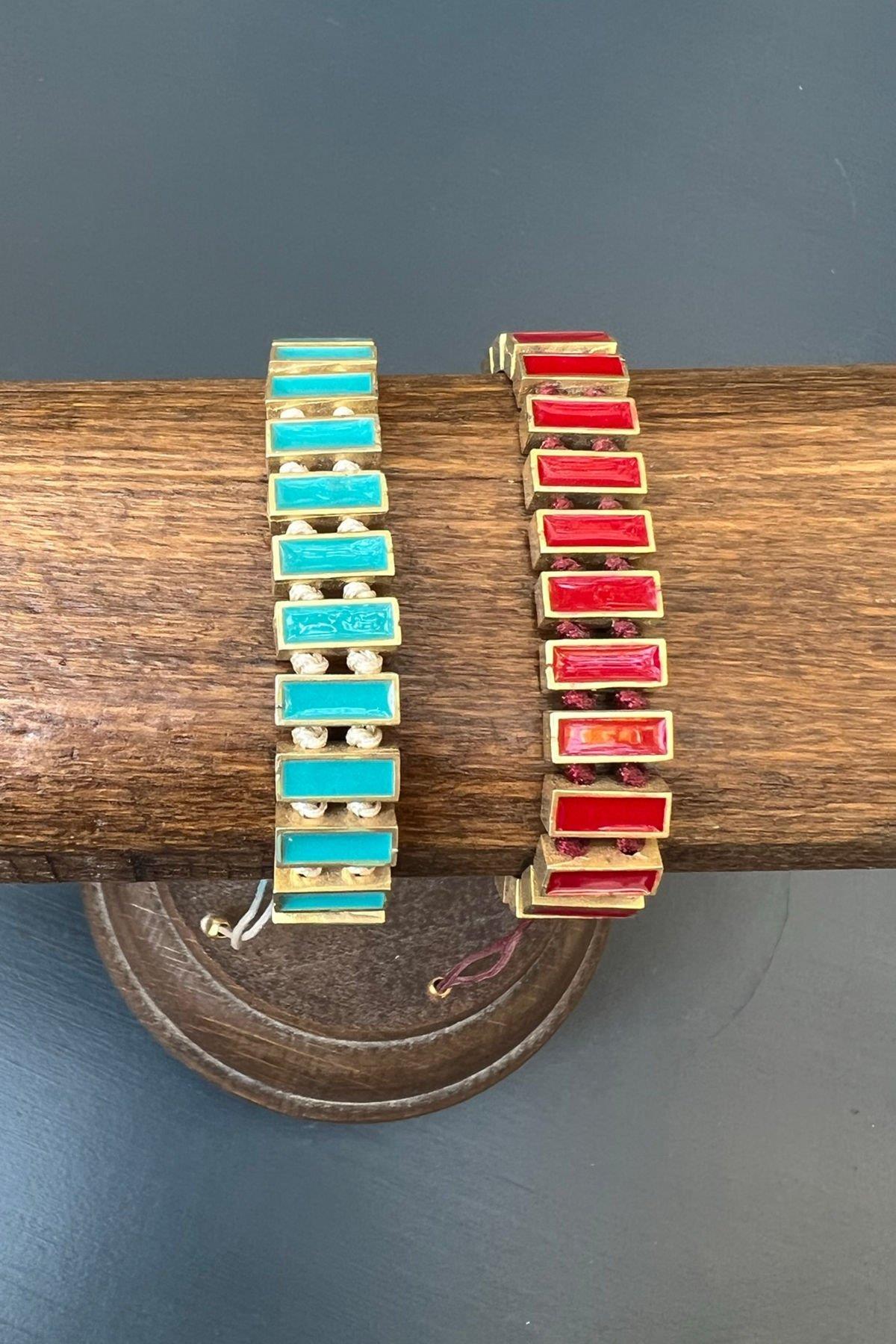 Dikdörtgen Model Taşlı turkuaz Bronz Bileklik By-6886