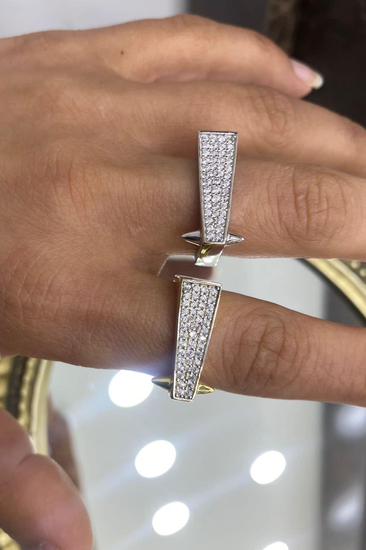 Gold Rengi Taşlı Gümüş Yüzük By-6957