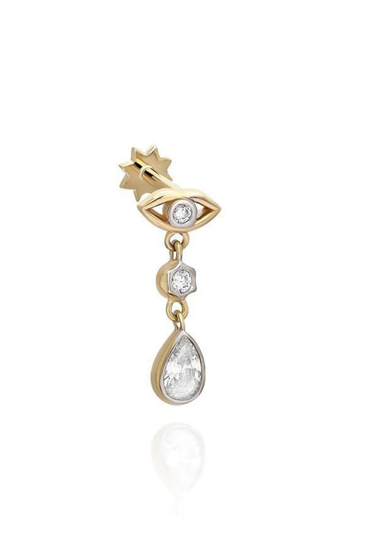 Göz Sallantılı Taşlı Altın Kaplama Gümüş Tragus By-9150