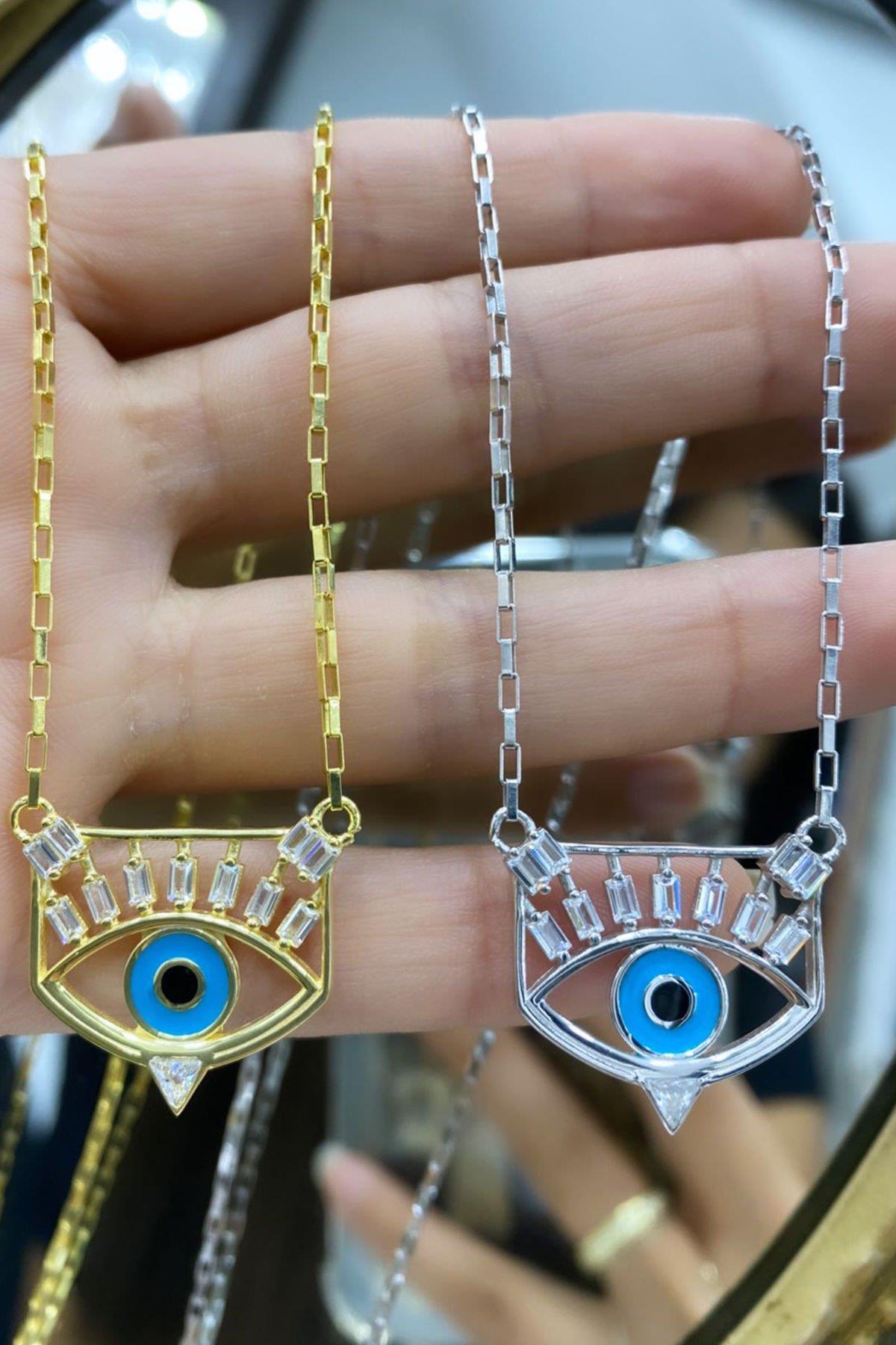 Gri Göz Model Gümüş Kolye By-6965