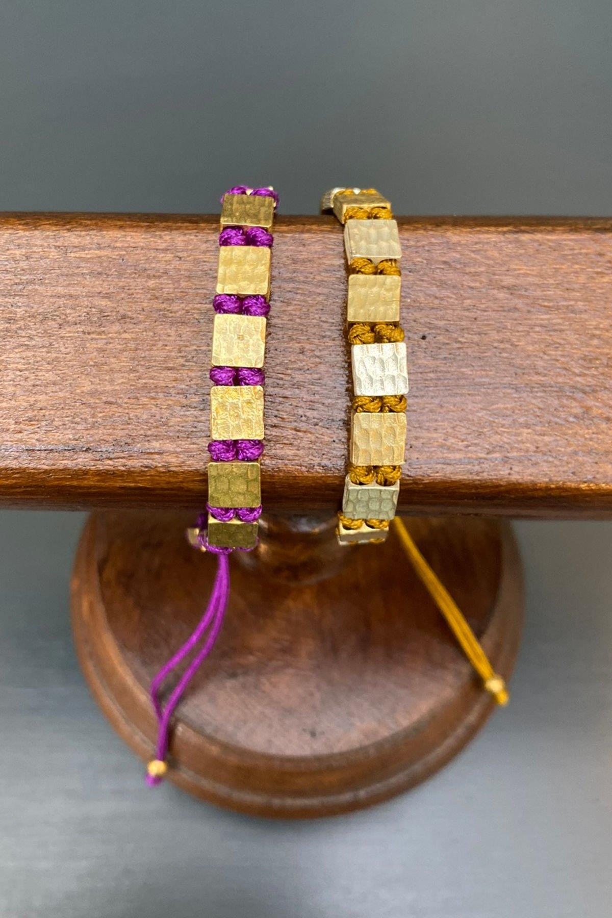 Kare Model Düğümlü Bronz Bileklik By-7156