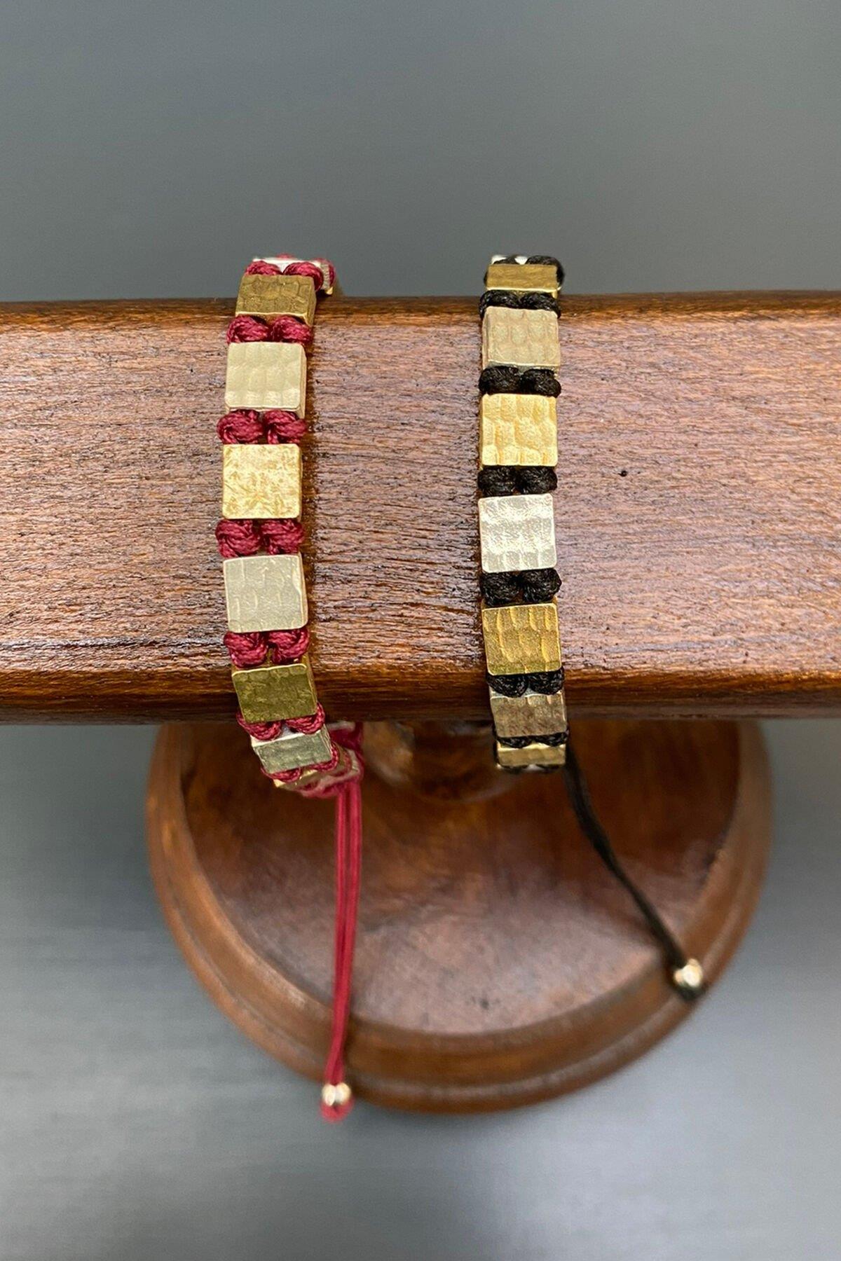 Kare Model Düğümlü Bronz Bileklik By-7155