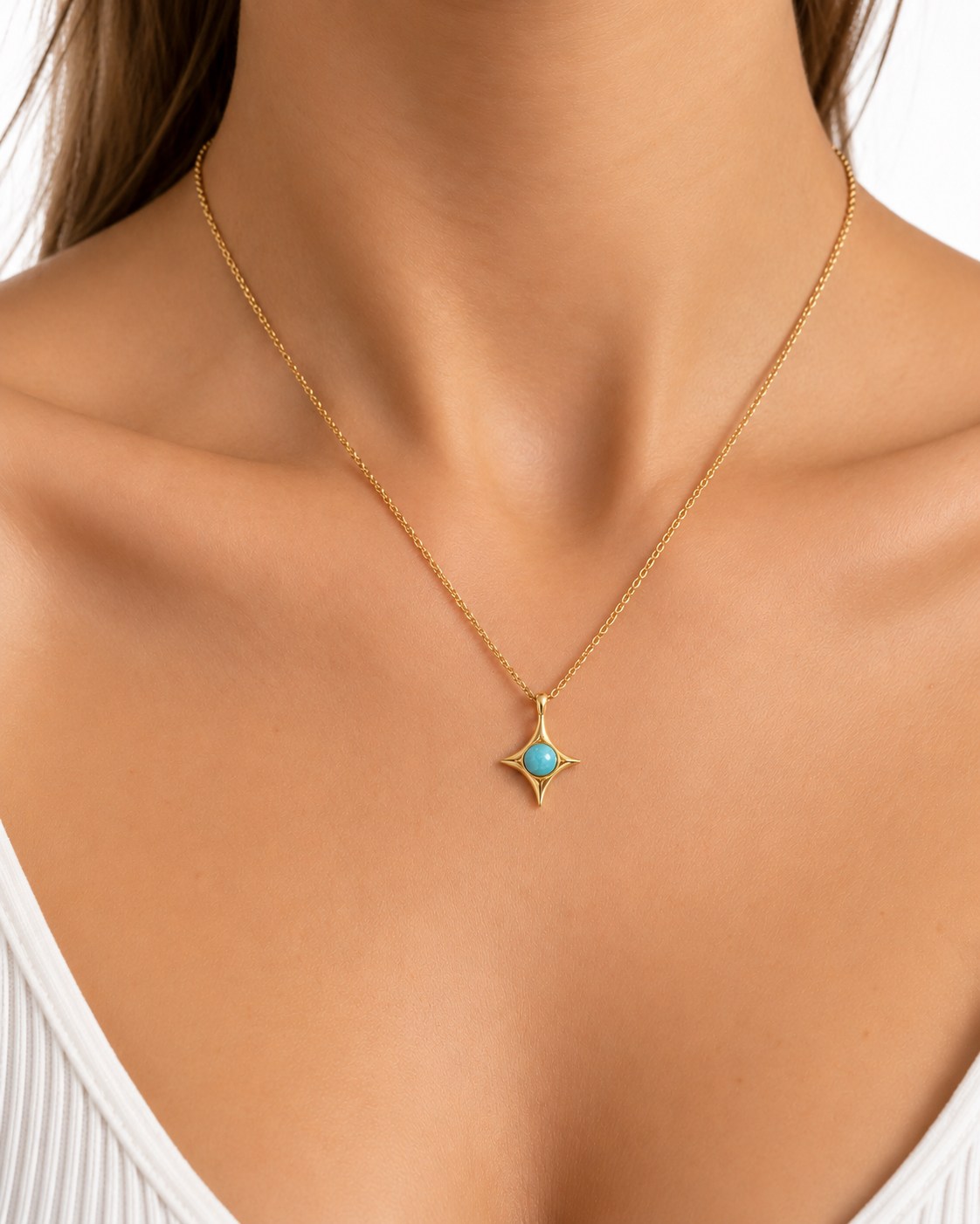 Larimar Taşlı Altın Kaplama Gümüş Kolye By-9266