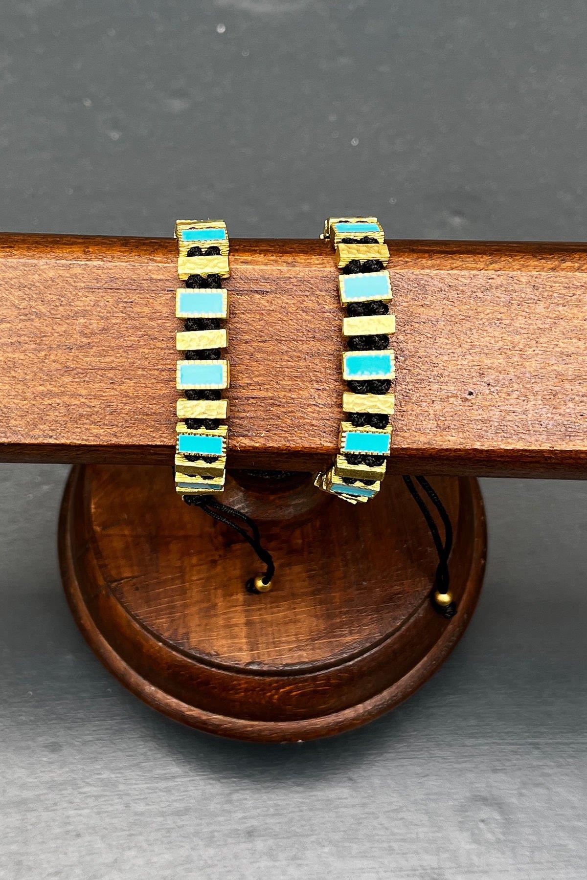 Mavi Mineli Bronz Bileklik By-8122