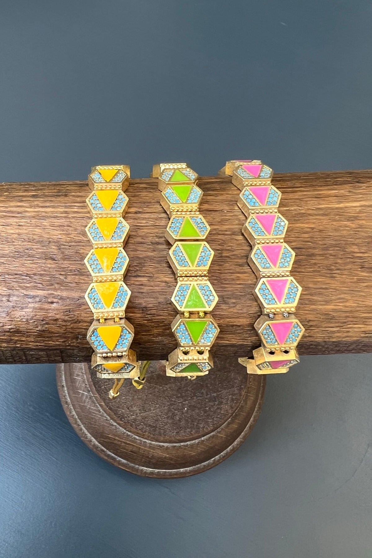 Mineli Taşlı Sarı Bronz Bileklik By-6923