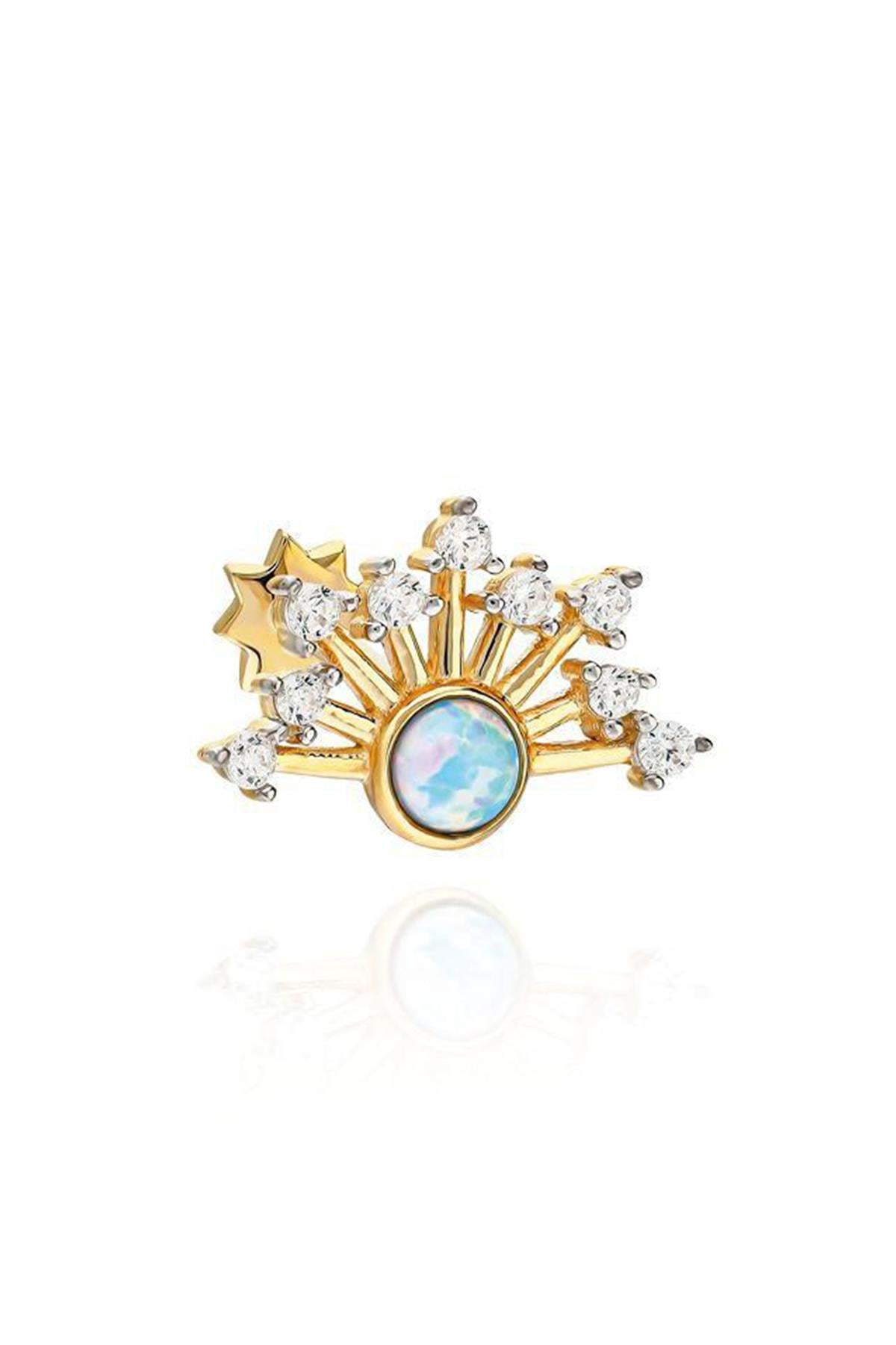 Opal Taşlı Altın Kaplama Gümüş Tragus By-9124