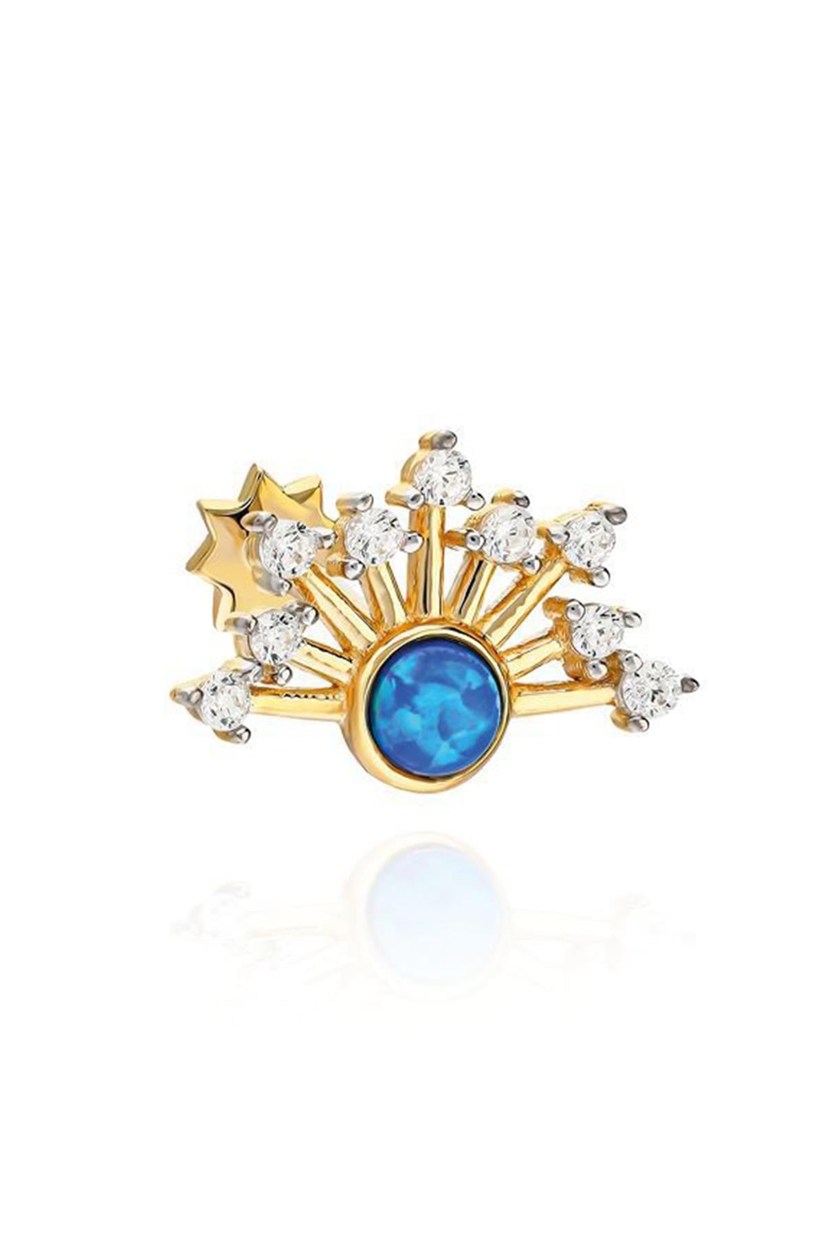 Opal Taşlı Altın Kaplama Gümüş Tragus By-9130