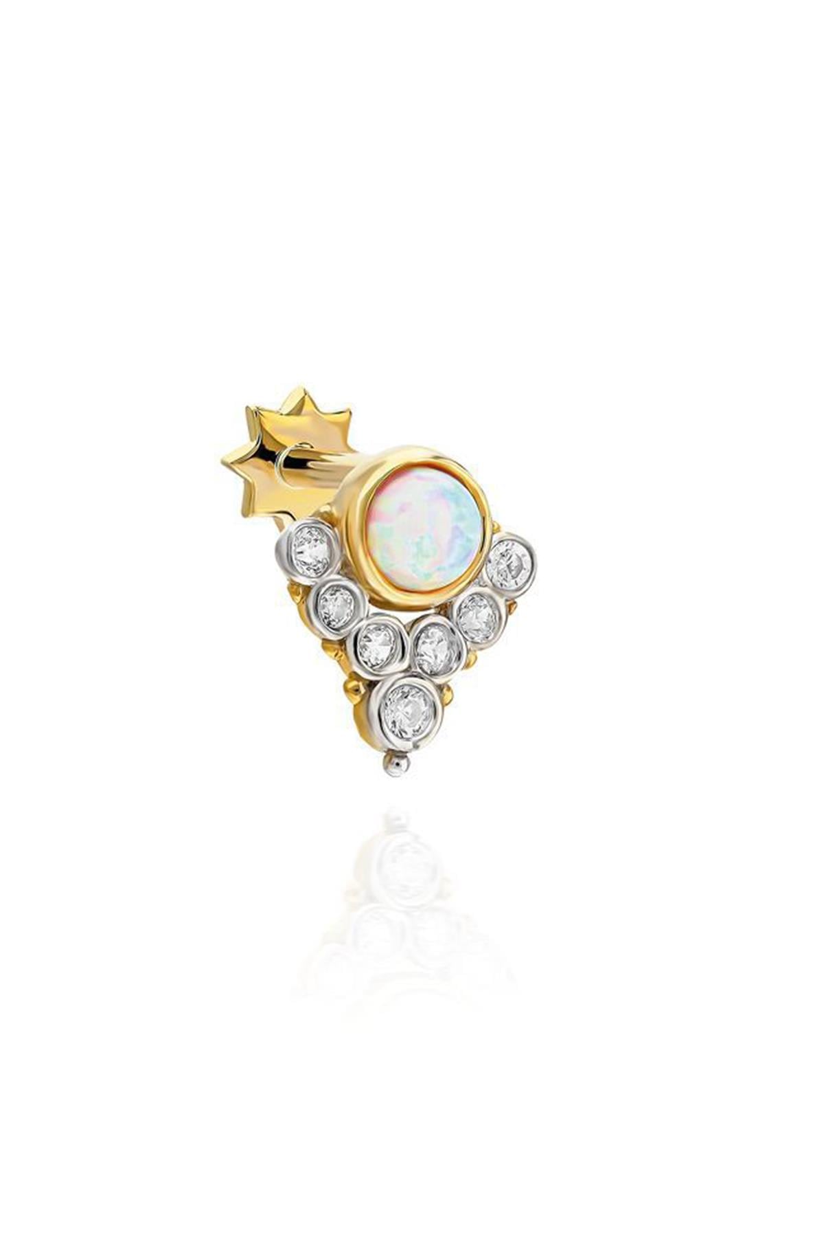 Opal Taşlı Altın Kaplama Gümüş Tragus By-9143