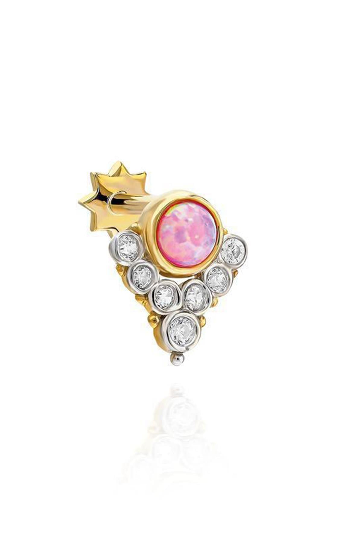Opal Taşlı Altın Kaplama Gümüş Tragus By-9136