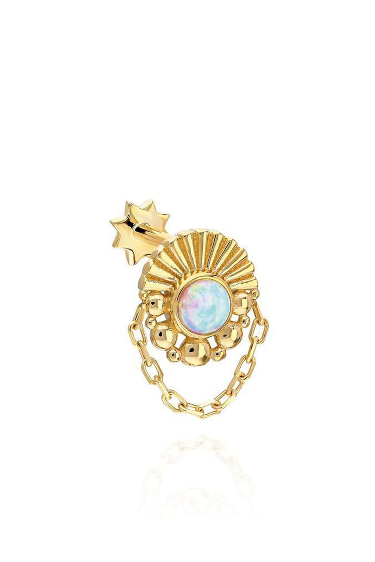 Opal Taşlı Altın Kaplama Gümüş Tragus By-9120