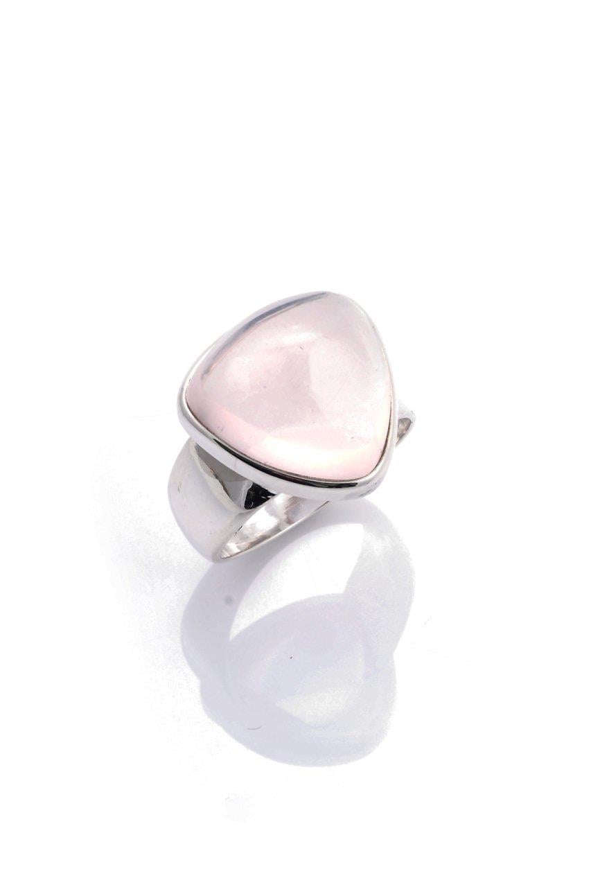 Pembe Kuvars Doğaltaş Gümüş Yüzük By-5097