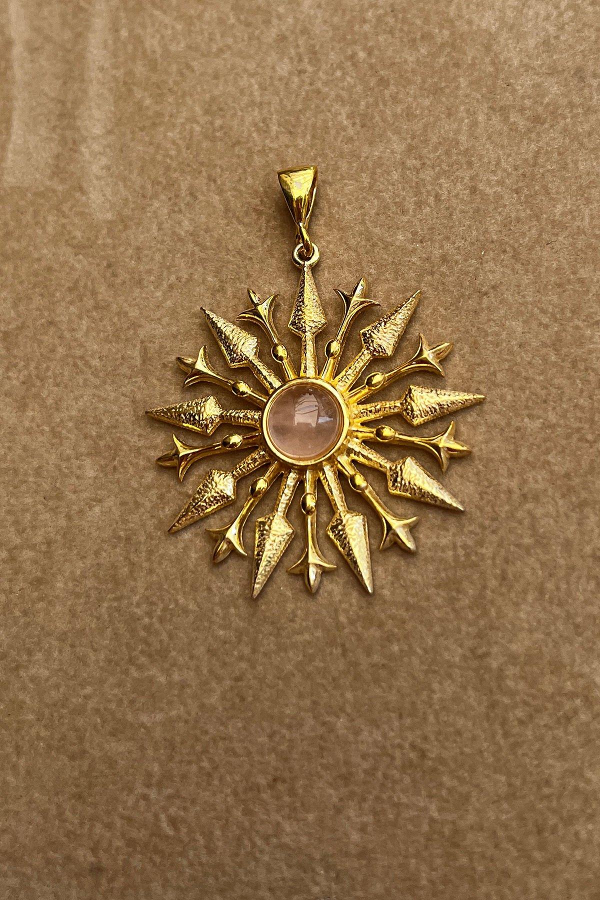 Pembe Quartz Taşlı Gümüş Kolye Ucu By-8480