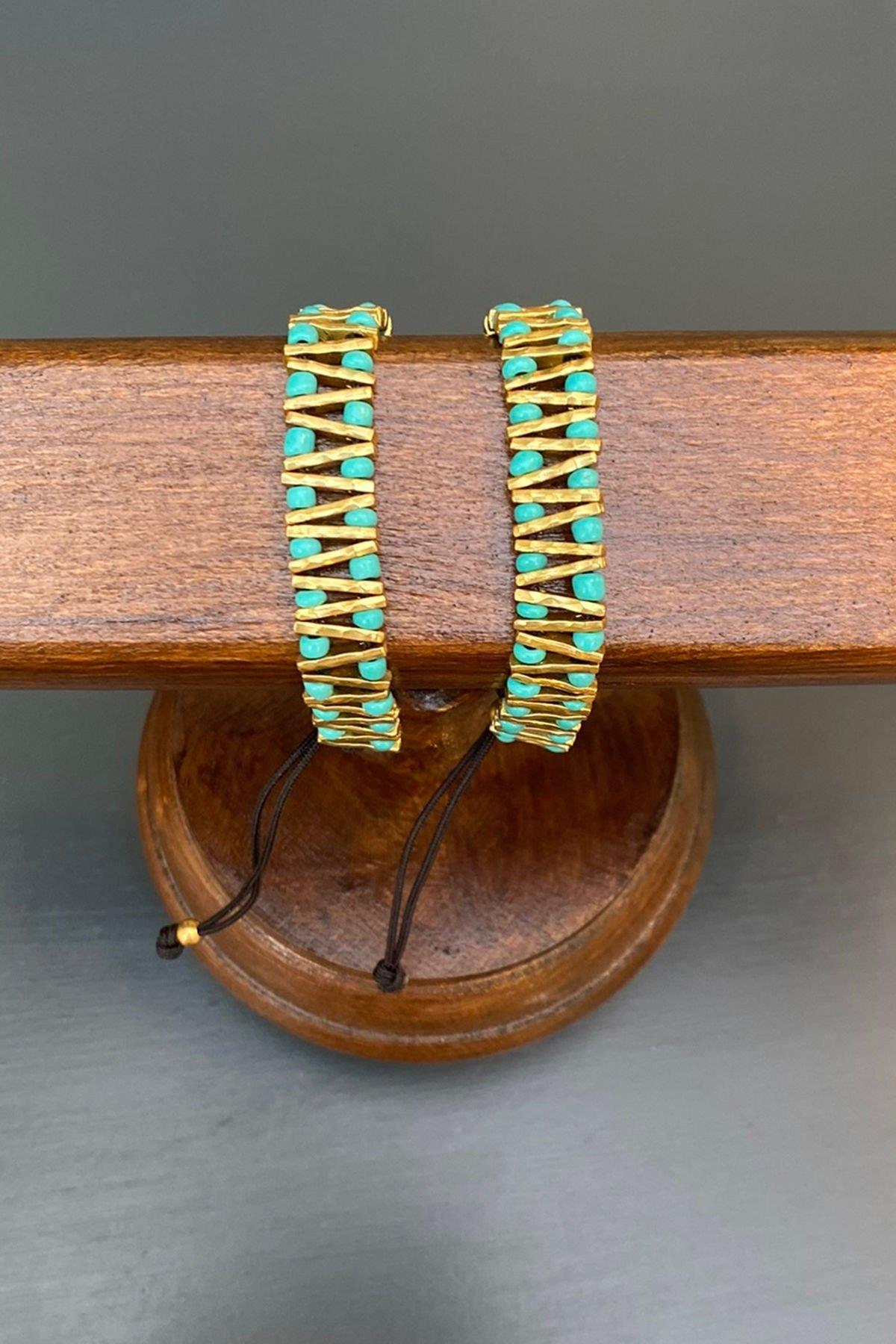 Şerit Model Boncuklu Bronz Bileklik By-7196