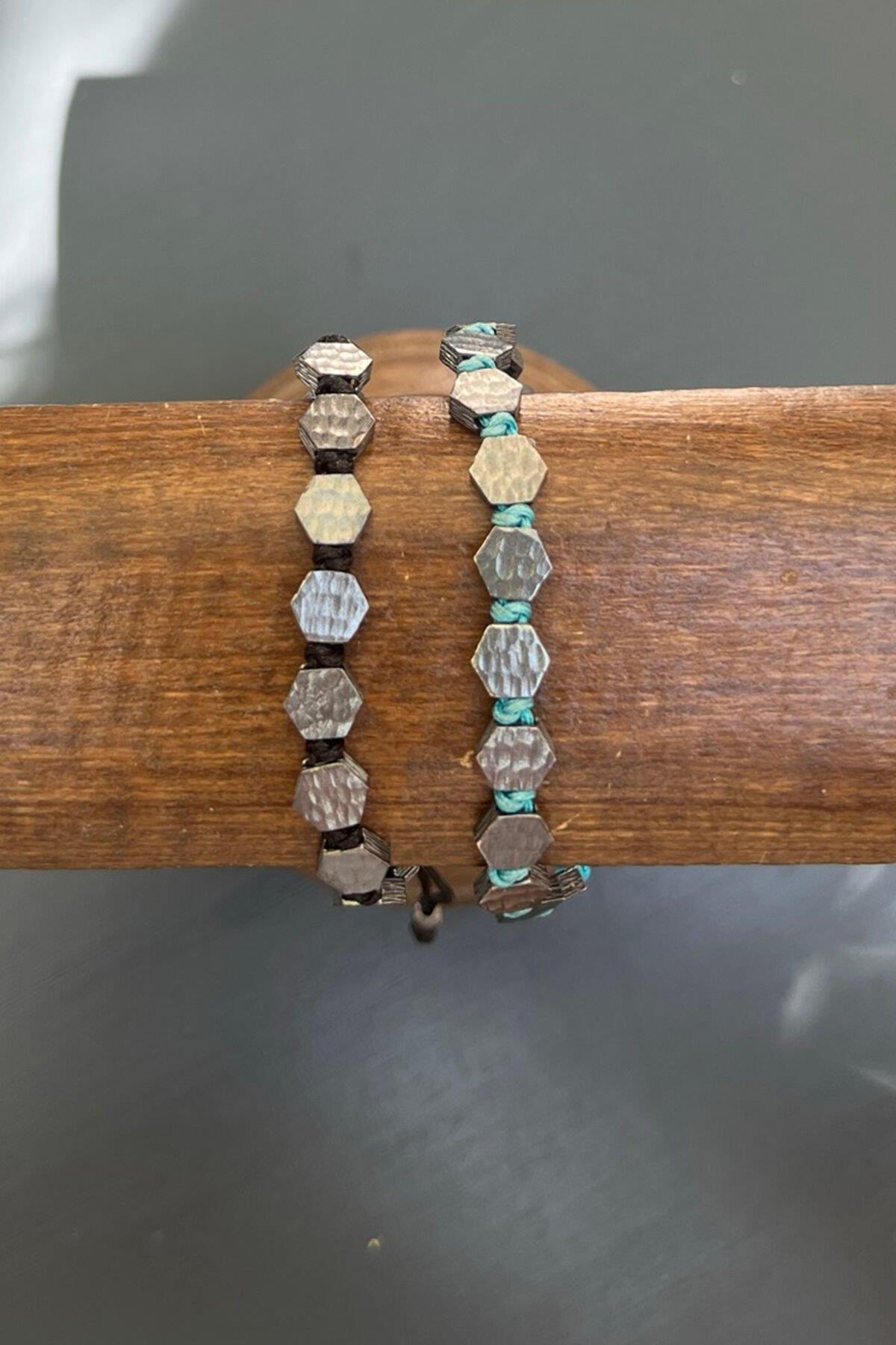 Siyah Rodajlı Altıgen Model Bronz Bileklik By-7362