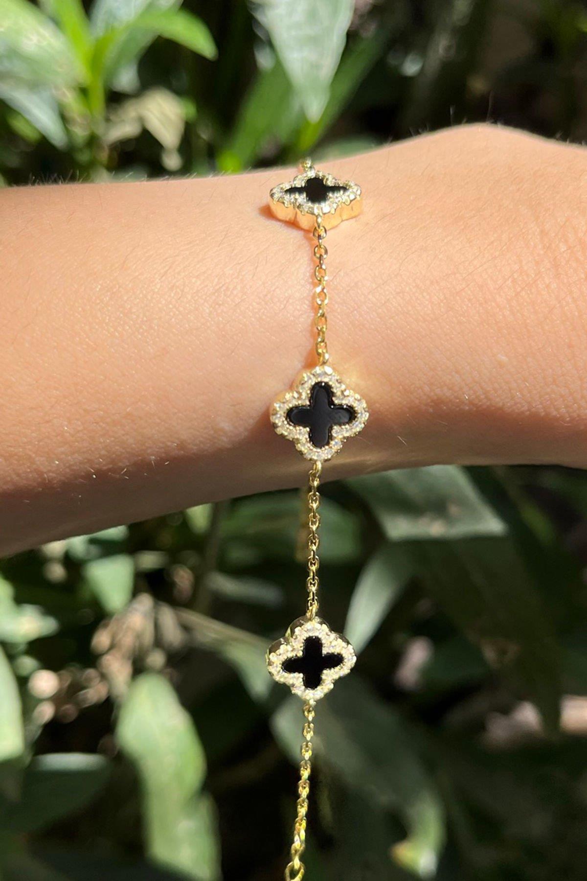 Siyah Van Cleef Model Gümüş Bileklik By-7681