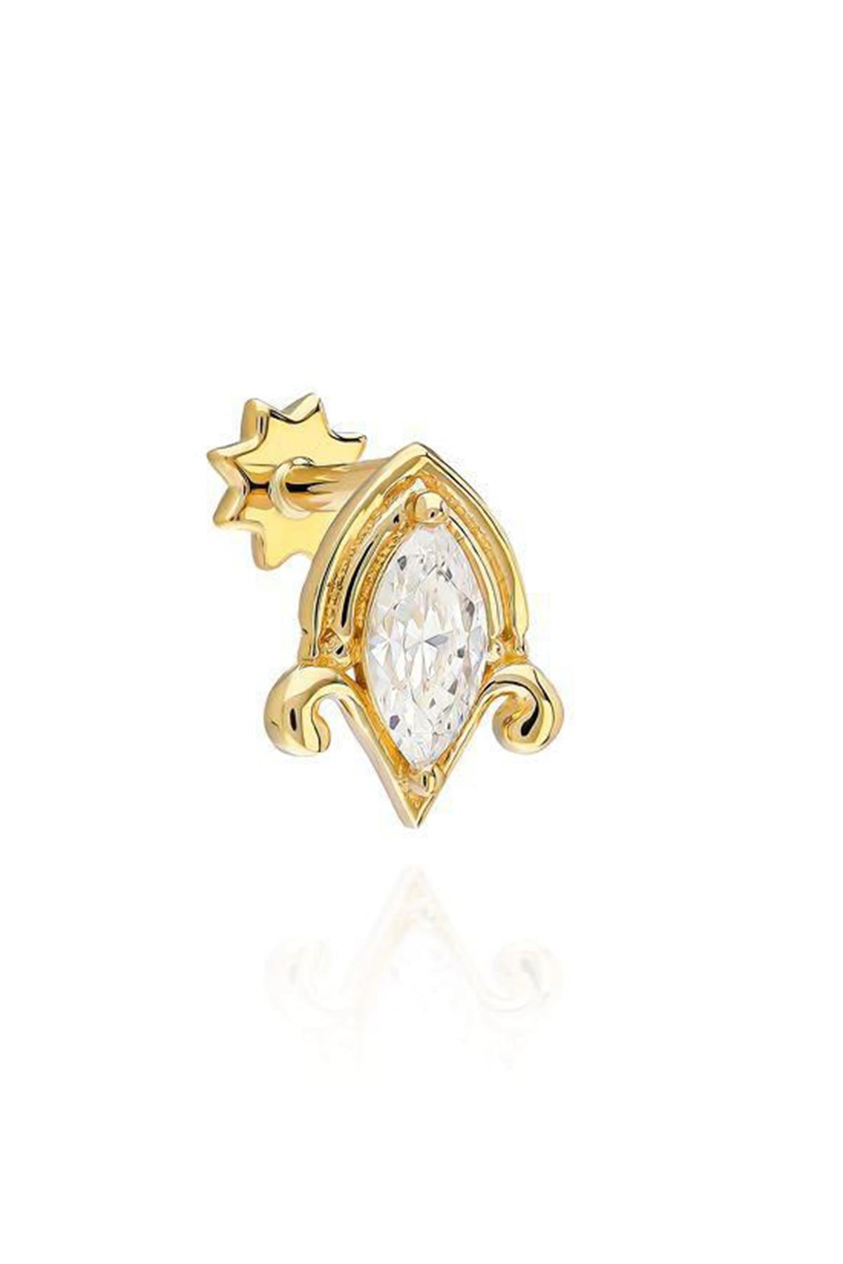 Taşlı Altın Kaplama Gümüş Tragus By-9160