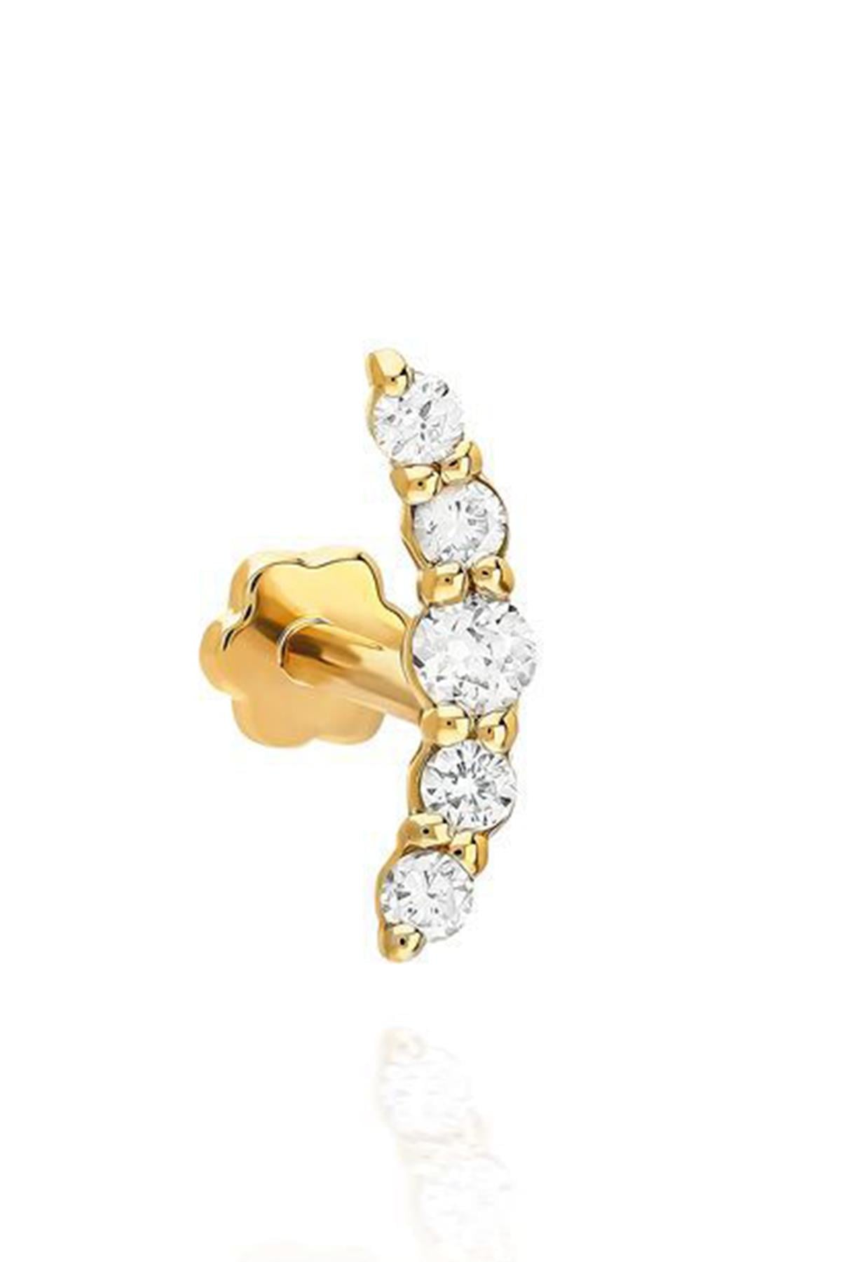 Taşlı Altın Kaplama Gümüş Tragus By-9140