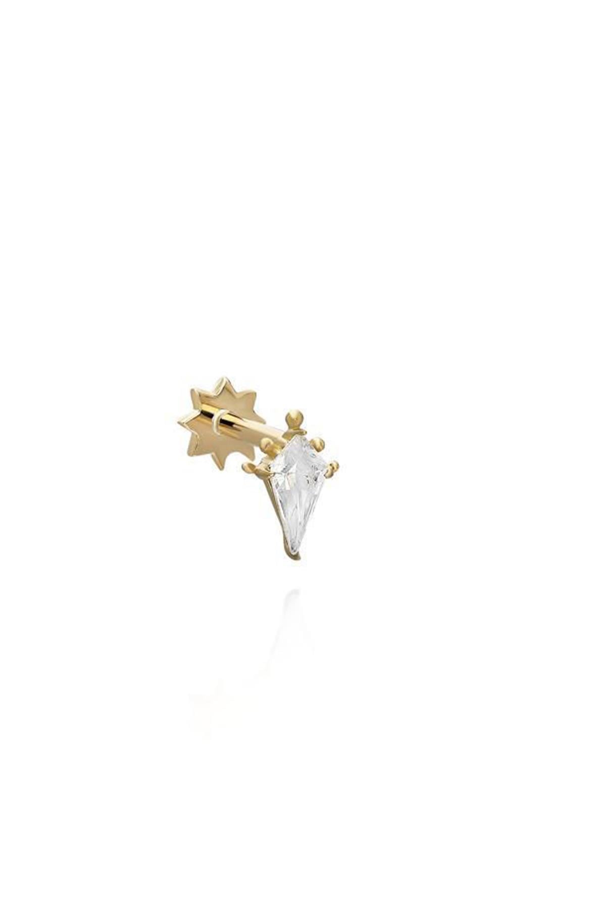 Taşlı Altın Kaplama Gümüş Tragus By-9146