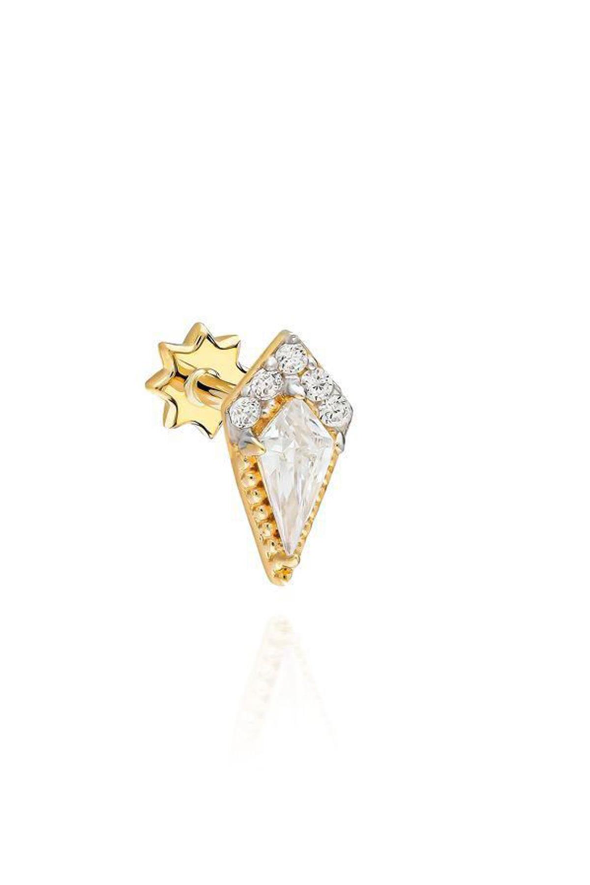Taşlı Altın Kaplama Gümüş Tragus By-9132