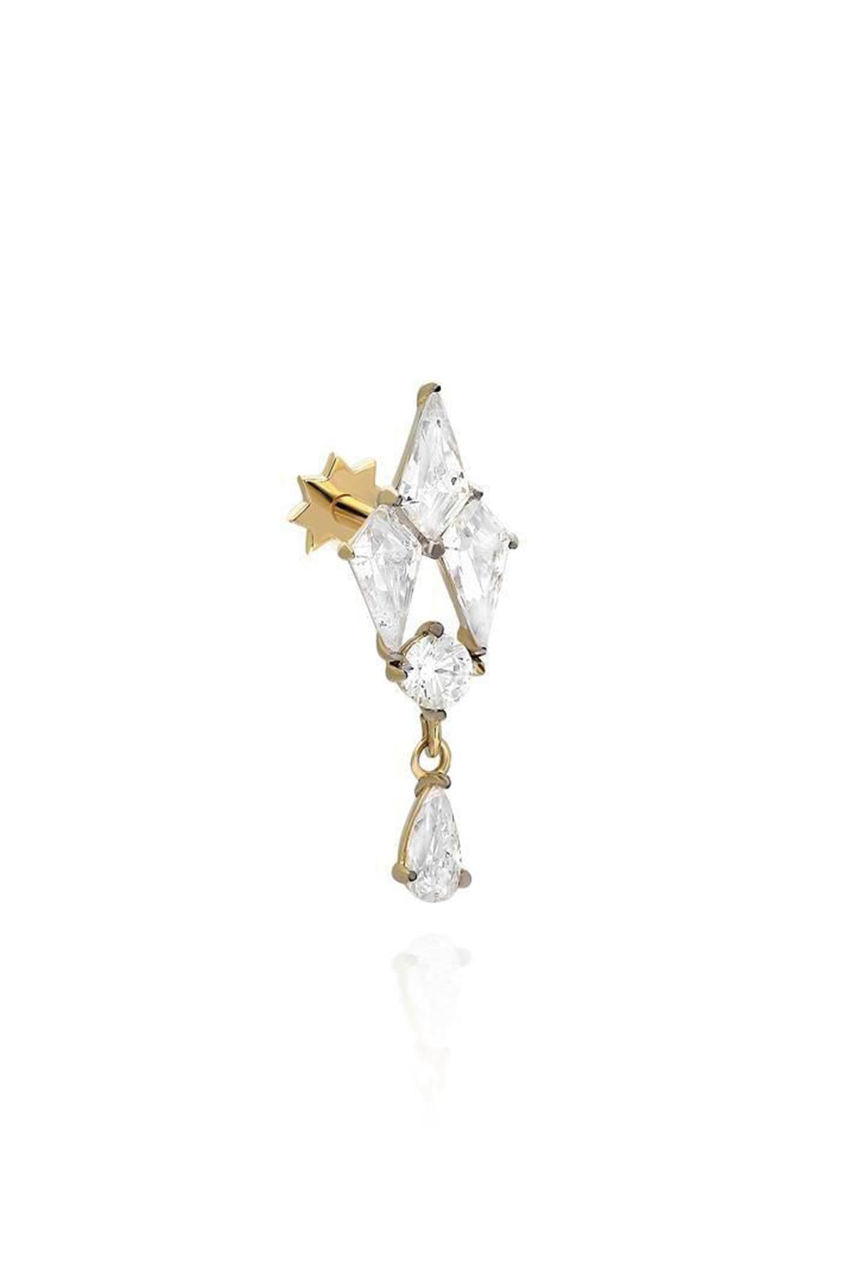 Taşlı Altın Kaplama Gümüş Tragus By-9140