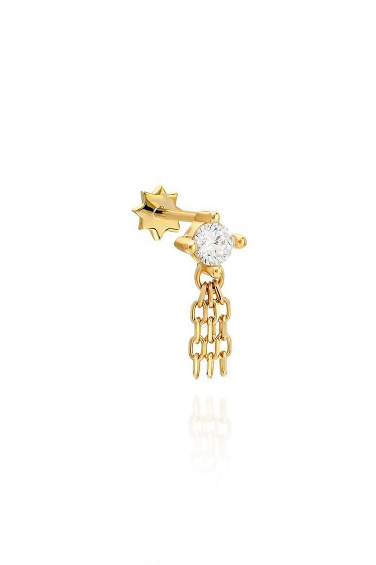 Taşlı Altın Kaplama Gümüş Tragus By-9122