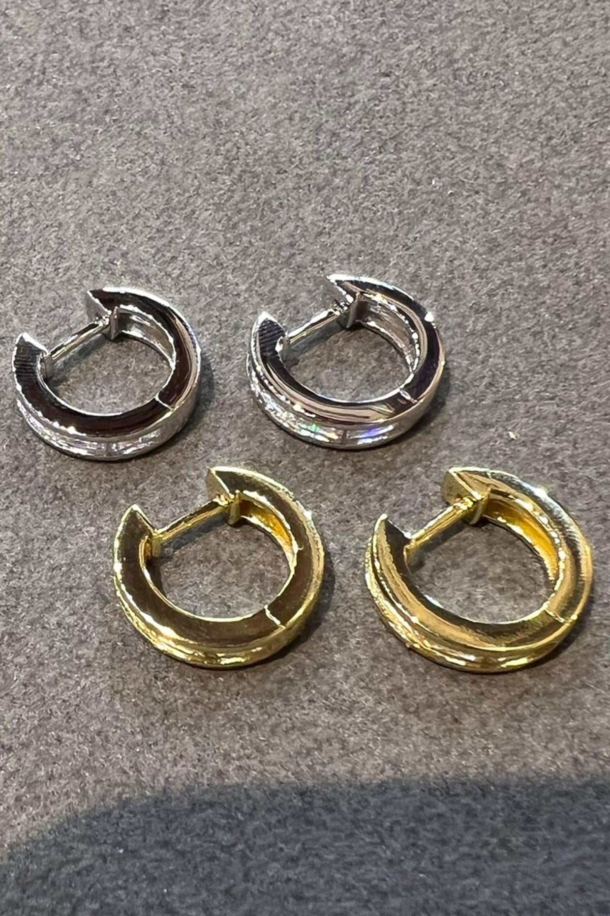 Taşlı Gümüş Halka Küpe By-7229