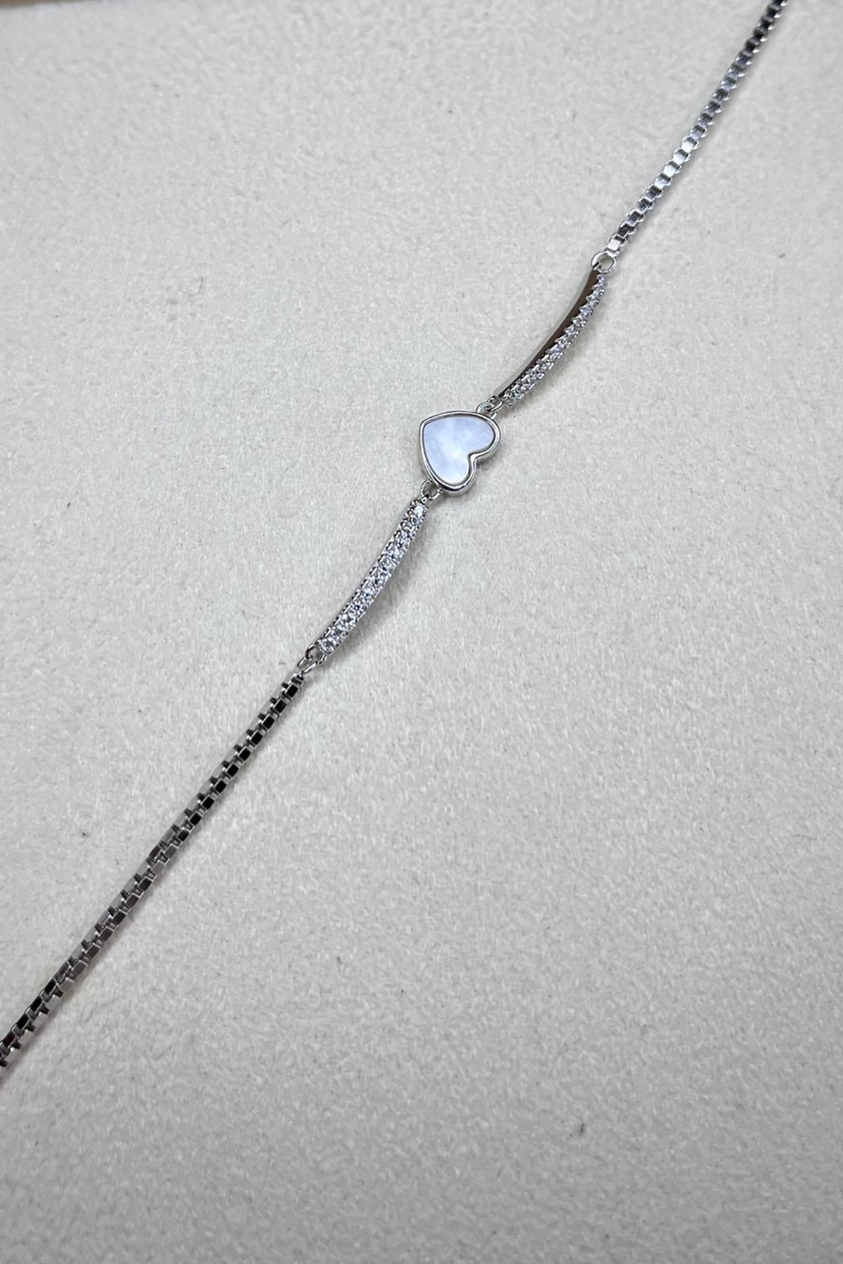 Taşlı Kalpli Gümüş Bileklik By-8979