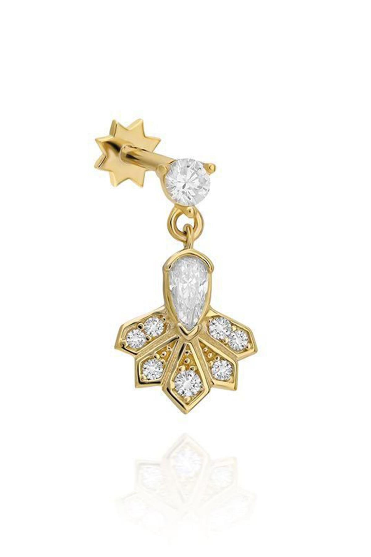 Taşlı Sallantılı Altın Kaplama Gümüş Tragus By-9162