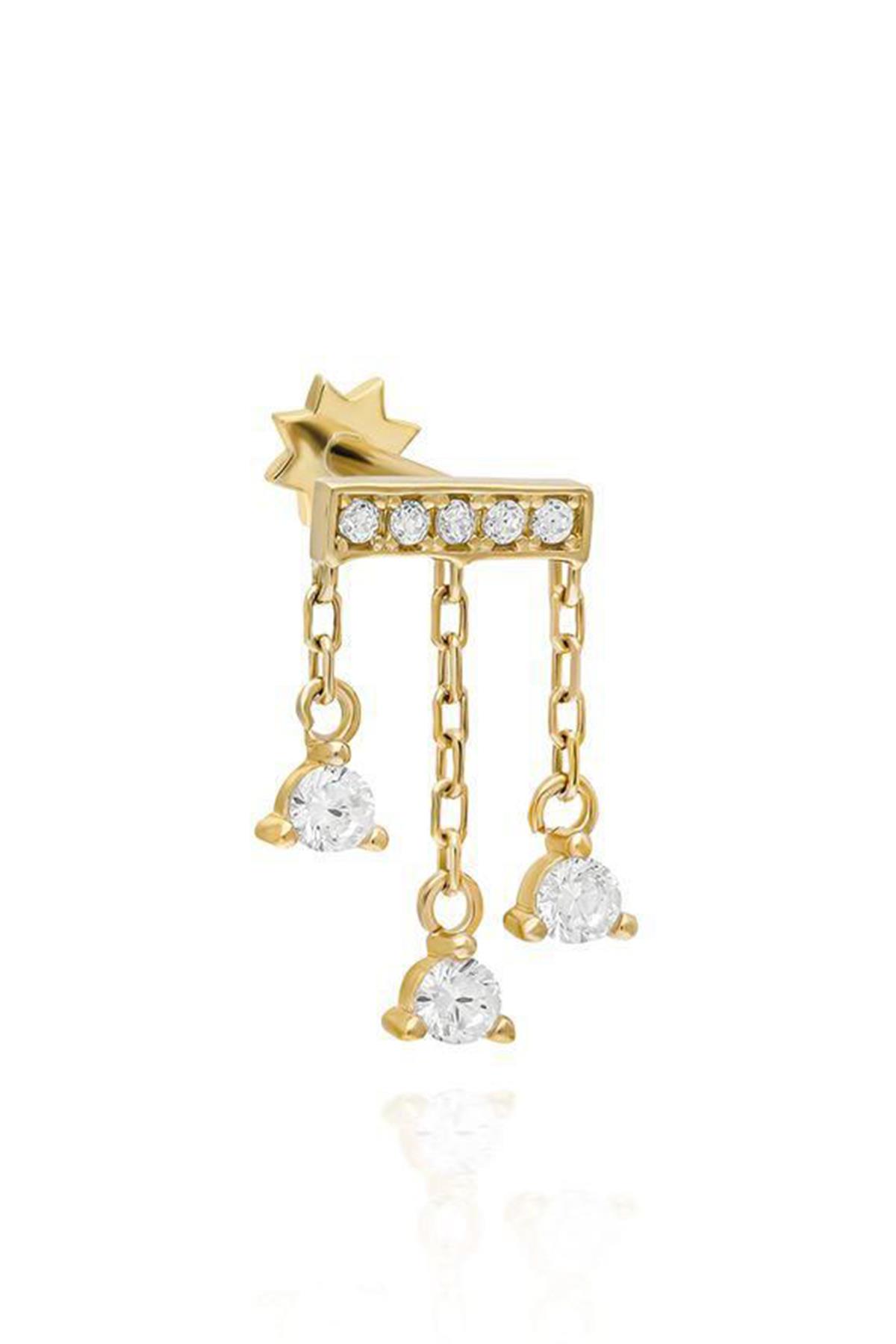 Taşlı Sallantılı Altın Kaplama Gümüş Tragus By-9144