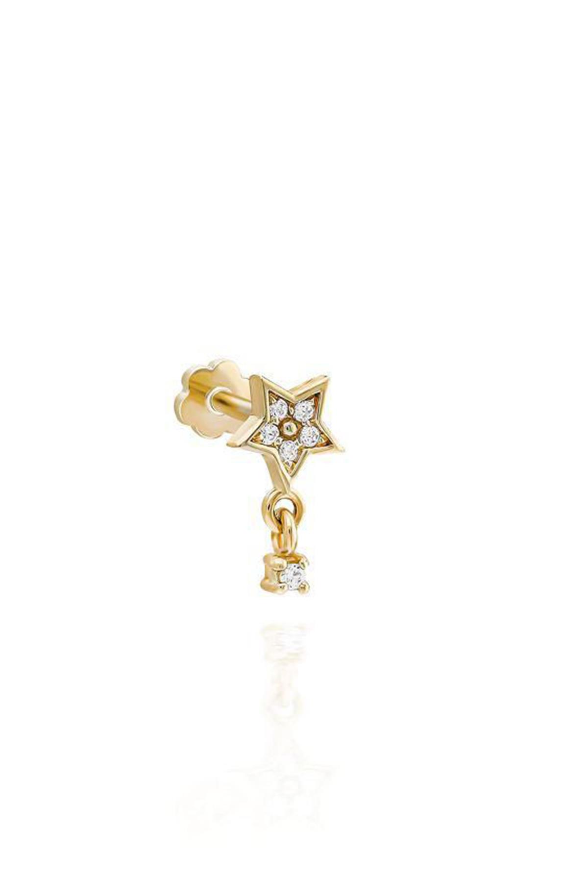Yıldız Taşlı Altın Kaplama Gümüş Tragus By-9155