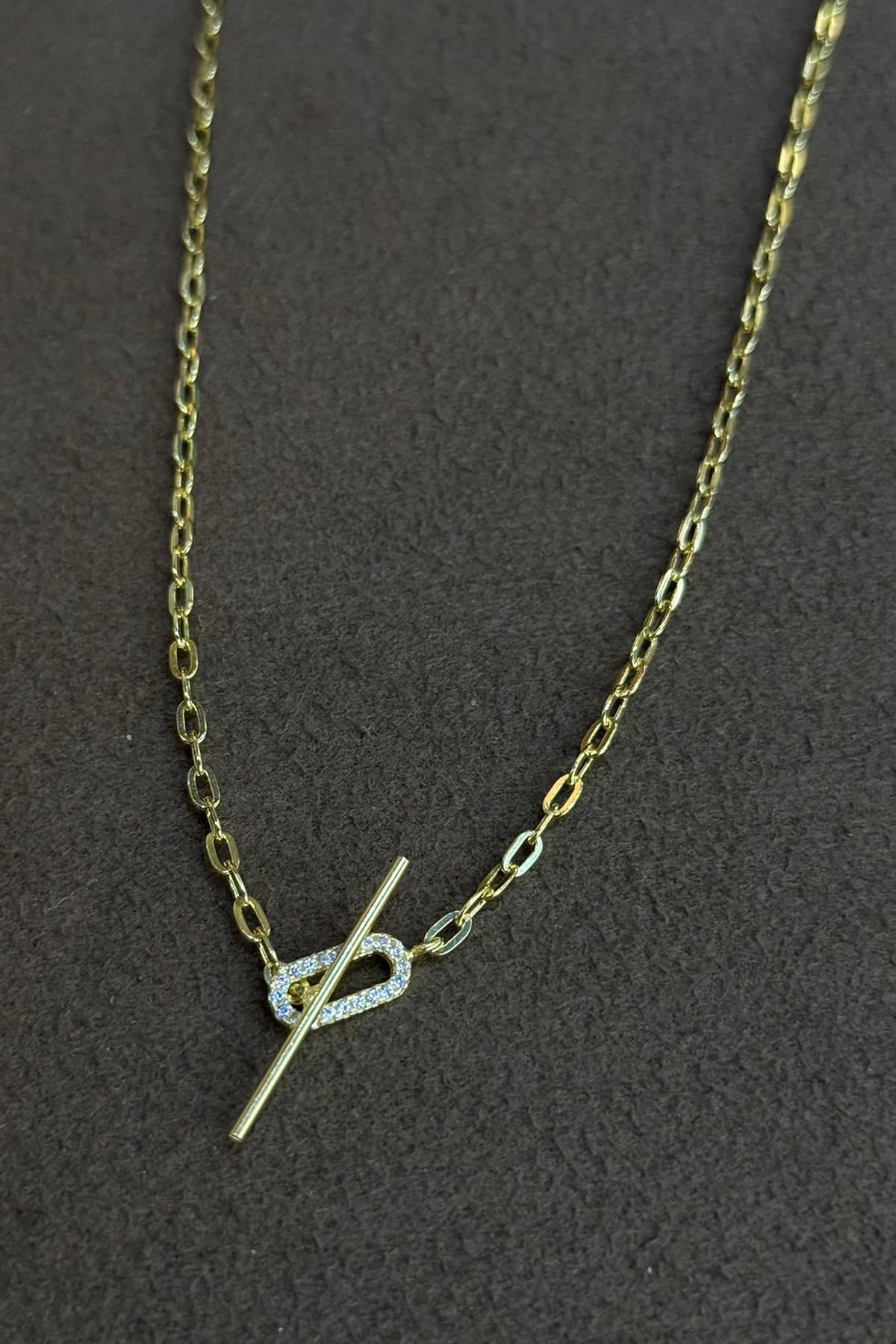 Zincir Model Altın Kaplama Gümüş Kolye By-9093