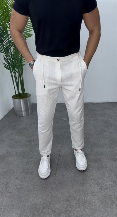 Gıesto  Boyfriend %100 Keten Pantolon Beyaz