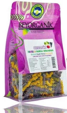 BEYORGANİK SEBZELİ BURGU MAKARNA SİYAH HAVUÇ BROKOLİ BALKABAĞI 240 GR