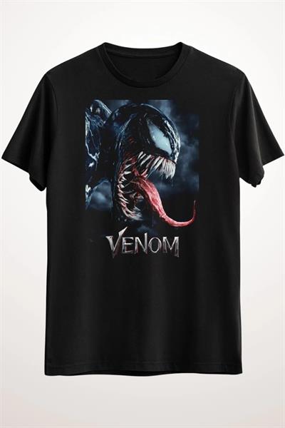 Unisex Bol Kalıp Siyah Tişört Venom Poster