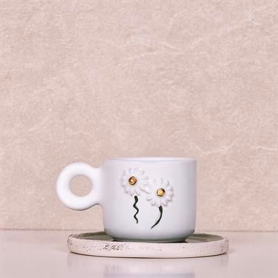 Papatya Duble Fincan 24K - Seramik - El Yapımı