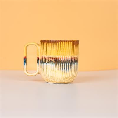 Stoneware Oluklu Kulplu Kupa Mug - Seramik - El Yapımı
