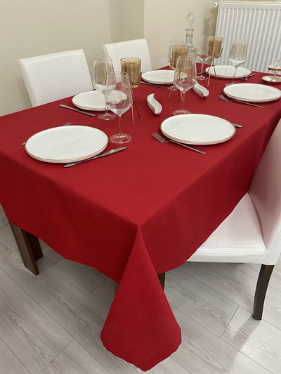 Zeren Home Elite Masa Örtüsü + Runner Takım | Lekeye Dayanıklı Kırmızı